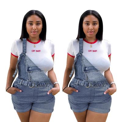 China 2021 QUICK DRY In Overalls Shorts Denim Bib Adjustable Straps New Stylish Fashionable Stock Women Roll Cuff Shortalls Playsuit ZT013-01 for sale