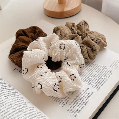 China New Hair Ring Fashion Adult Scrunchies Smiley Scrunchies Korean Simple Temperamental British Style Bubble Wrinkle for sale