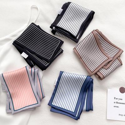 China Hot Parasol Decoration Korean Style Striped Silk Scarf Women's Small Hair Band Fashion Business Shirt Slim Thin Narrow Accessories for sale