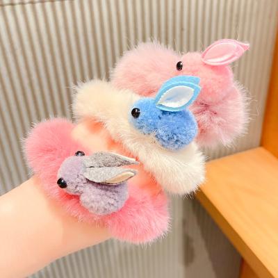 China 2021 autumn and winter British style children's cartoon fur Ring Hair Rope Cute Plush rabbit scrunchies girl for sale