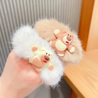 China Street style autumn and winter milk tea color hair Ring Hair Rope Strawberry Bear cartoon scrunchies for sale