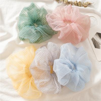 China Small Bohemian Fashion Lattice Hair Scrunchies Large British Style Oversized Classic Organza Trendy Big Hair Scrunchies for sale