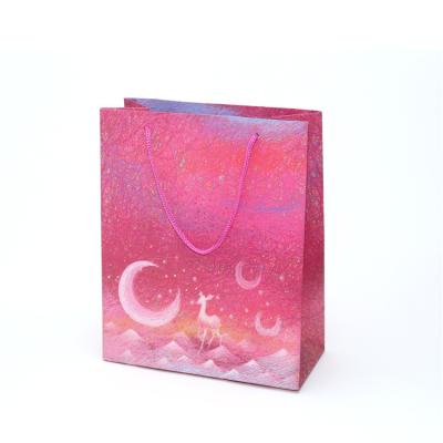 China Recyclable Hot Sale 2021 New Design Custom Shopping Logo Printed Paper Bag Pink for sale