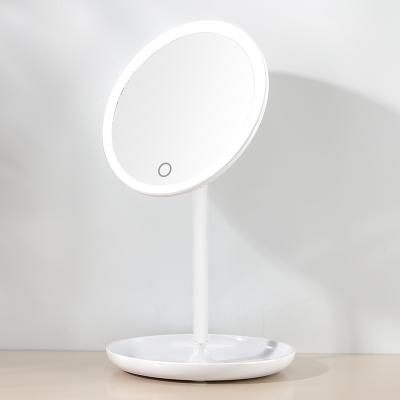 China Lighted Desktop Cosmetic Mirror Table Makeup Smart Mirror With 3 Color Led Dimmable Cosmetic Mirror for sale