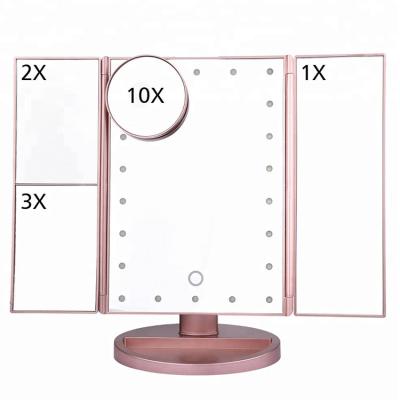 China LED Touch Screen 22 Light Makeup Mirror 1X/2X/3X/10X Makeup Magnifying Mirrors Vanity 3 Times Adjustable Mirror for sale