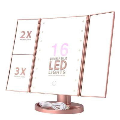 China Makeup Desk Mirror Touch Screen LED Lights Rose Gold 21 LED Cosmetic Mirror Vanity Mirror for sale