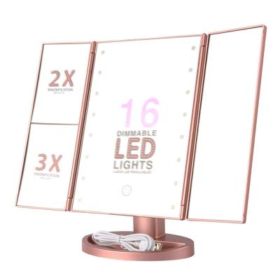 China Desktop Mirror LED Lighted With Touch Screen , 2x / 3x Magnification Vanity Makeup Mirror for sale