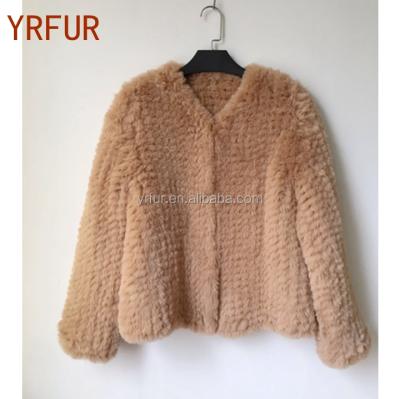 China FF023 Women's Classic Style V-Neckline Reversible Hand Knit Basic Jacket Faux Fur High End for sale