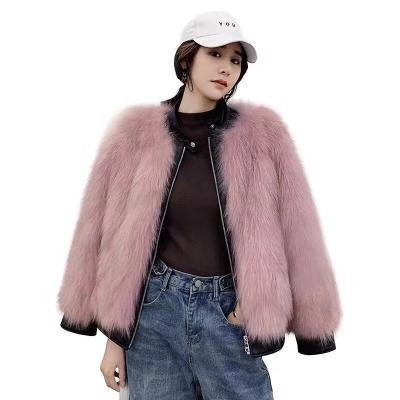 China Fox YR1185 breathable sheep fur leather and fabric double face jacket please contact us for bulk order price for sale