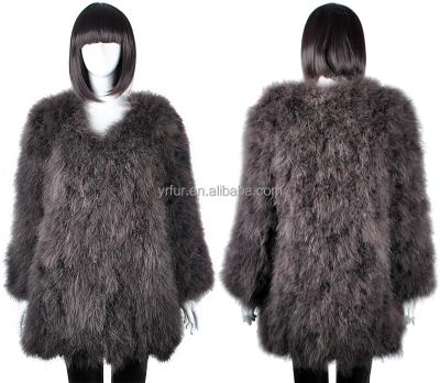 China Fashion YR500 Style Breathable Real Feather Coat Women Real Turkey Feather Overcoat for sale