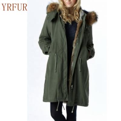 China YR786 Raccoon rabbit fur parka breathable wholeskin real rabbit inside coat women winter real fur parka for sale