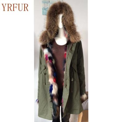 China YR795 Breathable Fox Fur Trimmed Raccoon Fur Hood Trimming Parka OEM Factory Customize Silver Fox Fur Parka for sale