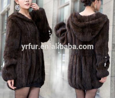 China New Fashion YR784 Anti-Shrink Knit Real Mink Fur Coat Hooded Mink Fur Coat Women Girls Pattern for sale