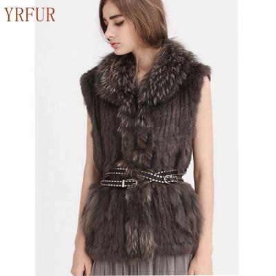 China YR644 New Year Real Real Genuine Breathable Fur Rabbit Fur Vest Women Knitted Raccoon Fur Vest Waistcoat for sale