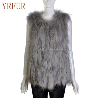 China Breathable YR726 China Factory Direct Classic Raccoon Fur Real Raccoon Knit Fur Vests Women Fur Vest for sale