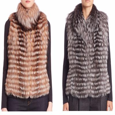 China YR882A Anti-Shrink Hot Selling Genuine Silver Fox Fur Vest Strips For Women for sale