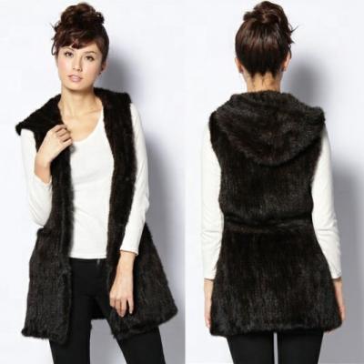 China YR282 Casual Style Breathable Mink Fur Hooded Vest/Mink Fur Waistcoat Knitted Basic Style for sale