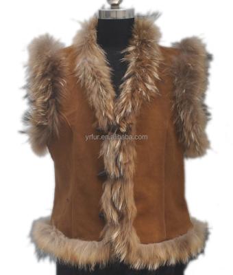 China YR098 Breathable Sheep Suede With Trimming Raccoon-dog Fur Vests / Suede Vest for sale