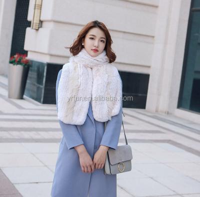 China YR1163 Luxury Style Real Real Rex Rabbit Fur Knitted Warm Fur Anti-Shrink With Fox Scarf Women Shawl for sale