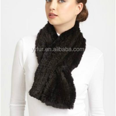 China YR501 Women's Basic Style Real Fur Short Ties Deep Knit Real Rabbit Fur Good Quality Scarf for sale