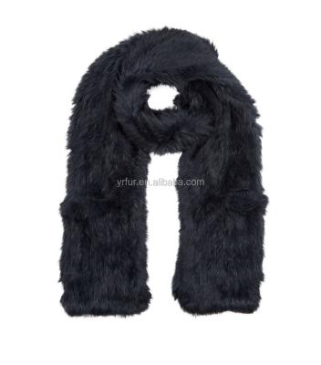 China YR310 Women's Rabbit Fur Scarf Lady Casual Pocket Rabbit Good Quality Long Fur Shawl For Women for sale