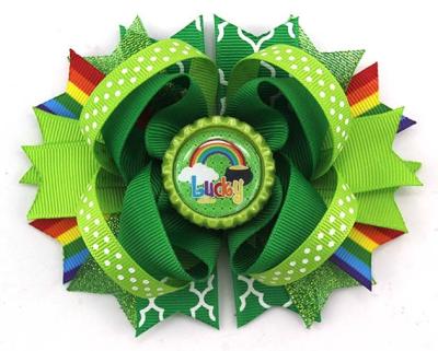 China Bright colors newestSt Patricks Day Arc Angel St. Patrick's Day boutique style hair bow shamrock ribbon bows for sale