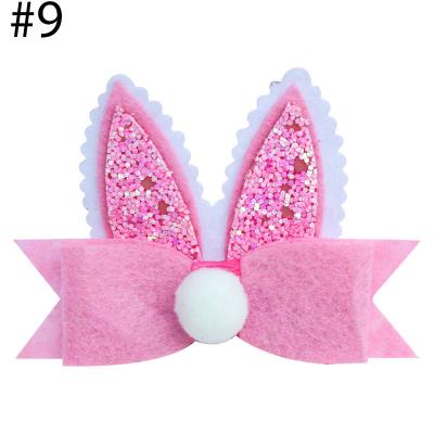 China Hot Selling Easter Bunny Hair Bow Rabbit Hair Clip Glitter Girl Hair Bows Bright Colors for sale