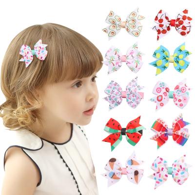 China Bright Colors Summer Ice Cream Avocado Cherry Watermelon Pineapple Flamingo Bird Ribbon With Full Baby Windmill Striped Hair Clip for sale