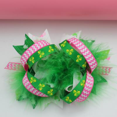 China Bright colors newestSt Patricks Day Arc Angel St. Patrick's Day boutique style hair bow shamrock ribbon bows for sale