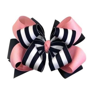 China Bright Colors Boutique Layered Hair Bows Clip Bow Clip Nautical Nautical Stacked School Bows for sale