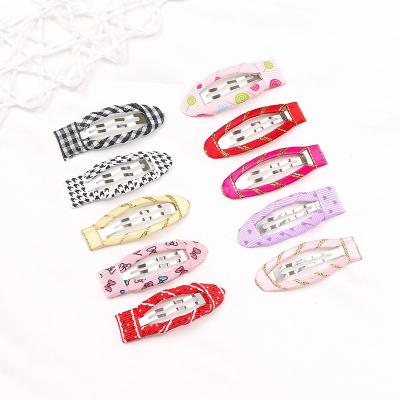 China Cute Bright Colors Dot Print Baby Flower Hair Clip Ribbon String Snap Baby Print Water Drop Clip for sale