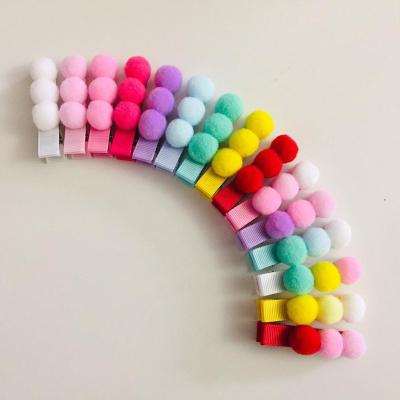 China Bright Colors Pompom Striped Hair Clips Baby Hair Clips Non Slip Toddler Valentine Hair Bows for sale