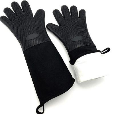 China Silicone Oven Mitt Heat Resistant Easy Clean Extra Long Professional Cooking Gloves with Internal Cotton for Kitchen BBQ Cooking Grill for sale