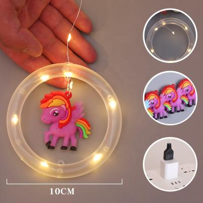 China Traditional Traditional USB Operated 10 LED Holiday Monocerus Icicle String Light Unicorn Copper Wire Curtain String for Kids Children Room for sale