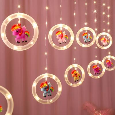 China Traditional Traditional Unicorn Shaped Led Curtain Light Festival Party Supplies For Kindergarten Toy Shop Display Baby Shower Party Decor Kids Room Gift for sale