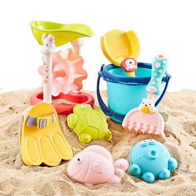 China Sand Beach Game Set XST Promotion Children's Seaside Kids 8Pcs Set Silicone Sand Toys Beach for sale