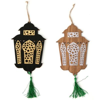 China Hari Raya Raya Eid Mubarak Ramadan Party Decor Muslim Home Decor Eid Mubarak Ramadan Wooden Hanging Lantern With Tassel Ornament for sale