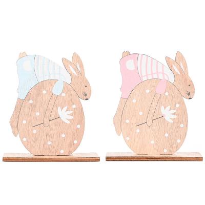 China Wooden Easter Bunny Family Feast Dinner Table Ornament Easter Party Home Decor Easter Party Home Feast Table Decoration for sale