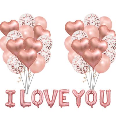 China Wedding Party Decoration Valentine's Day Confetti of Love Wedding Decoration Foil I Love You Heart Shape Confetti Balloon Set for sale