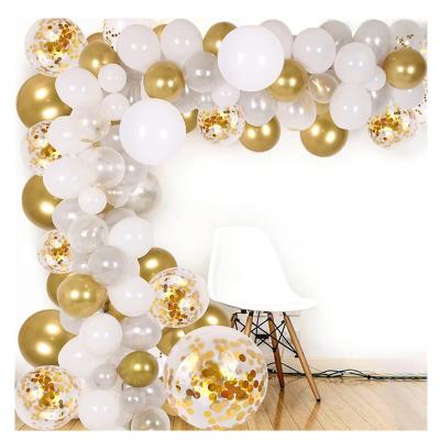 China Wedding Party Decoration White Gold Diffuse Color Confetti Latex Wedding Party Decoration Kit Balloon Metallic Arch Set For Wedding for sale