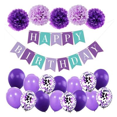 China Birthday Party Decoration Birthday Party Balloon Set with Pompoms Happy Birthday Banner Confetti Latex Balloon Hanging Kit for Indoor Party Decoration for sale