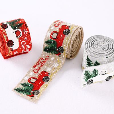 China Christmas Tree Gift Wrapping Merry Christmas Burlap Wrapping Ribbon Cable Edge For Tree Christmas Gift Wrapping Decorative Snowflake Cable Edge Ribbon For Christmas for sale