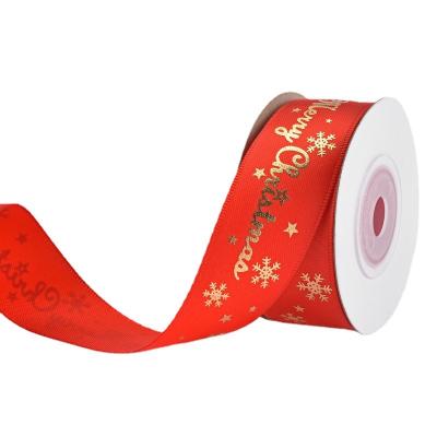 China Christmas Tree Gift Wrapping Decoration 10 Yards Gilding Printing Gift Wrapping Ribbon For Christmas Gift Tree DIY Wrapping Decoration Wired Satin Ribbon Edged Bow for sale