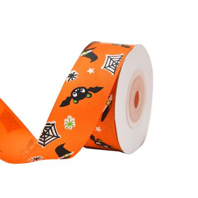 China Gift Wrapping Ribbon For Halloween Candy Themed Gift Box Ribbon Pumpkin Bat Pattern DIY Bow Ribbon Wrapping Halloween Candy Decoration for sale