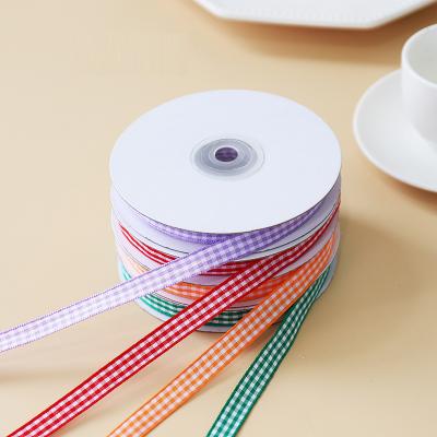 China Luster 1cm Wide Is Style Satin Buffalo Plaid Ribbon Jacquard For Gift Cookie Box Wrapping Ribbon Roll 24 Yards Long for sale