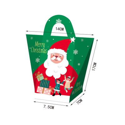 China 2021 New Recycled Materials Christmas Eve Gift Candy Paper Box With Handle Ribbon Sweet Christmas Xmas Gift Packaging Box For Tree Decoration for sale