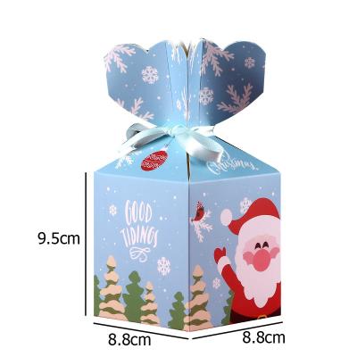 China Recycled Materials Merry Christmas Gift Box Decoration For Christmas Candy Wrapping Paper Box Sweet Square Shape With Ribbon For Holiday Home Decor for sale