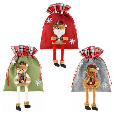 China Christmas Tree Decoration Gift Candy Bag Christmas Tree Ornament Fancy Santa Snowman Long Leg Doll Sewn Drawstring Candy Storage Canvas Burlap Sack Bag gift for sale