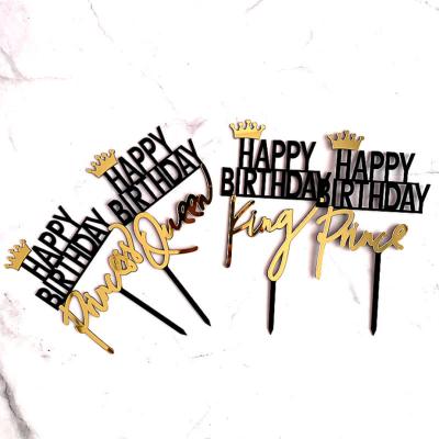 China Instagram Happy Birthday Party Cake Decoration Glitter Crown King Queen Prince Princess Glitter Gold Color Acrylic Cake Topper for sale