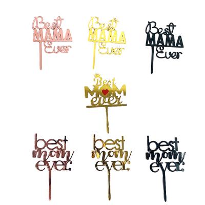 China Instagram Mother's Day Party Supplies Black Mom Ever Cake Topper Acrylic Cake Decoration Rose Gold Color Best Mom Glitter Gold for sale